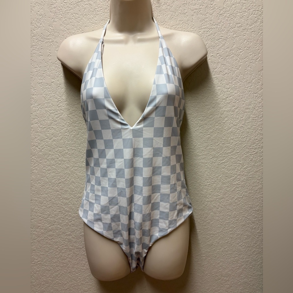 Judith March Checkered Halter One-Piece Swimsuit Sz M